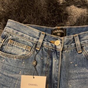 CHANEL Sequined Wide Leg Jeans
